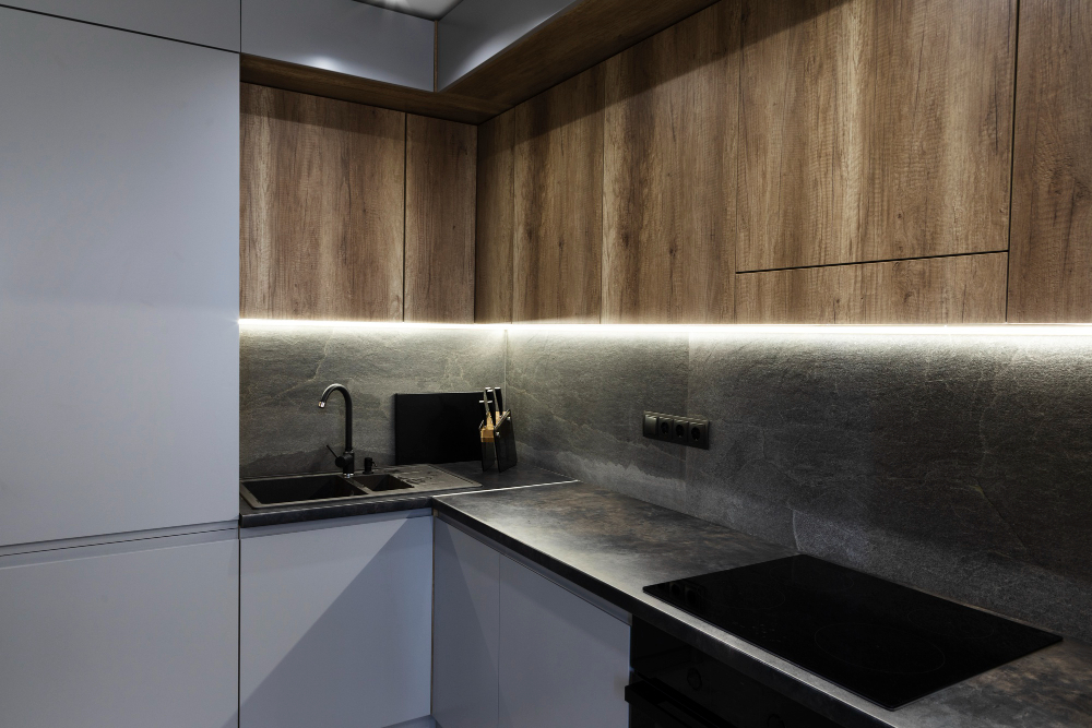 modern design kitchen with ambiental light
